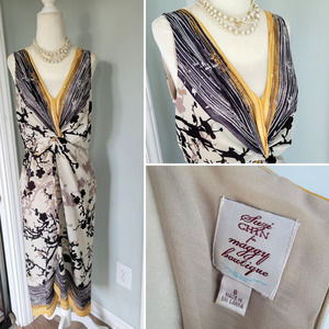 Suzi Chin for Maggy Boutique Dress Sleeveless Gathered V neck Floral Size 8